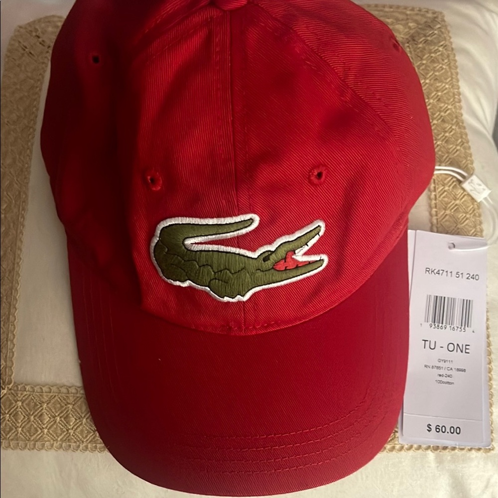 Red Lacoste Cap with Crocodile Logo